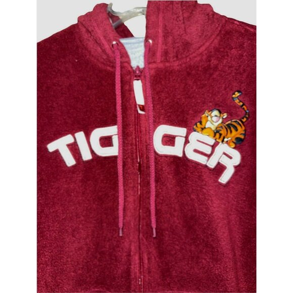 Disney Maroon TIGGER Embroidered Applique Zip Up Hoodie Size Large 12-13 EUC - Picture 3 of 6